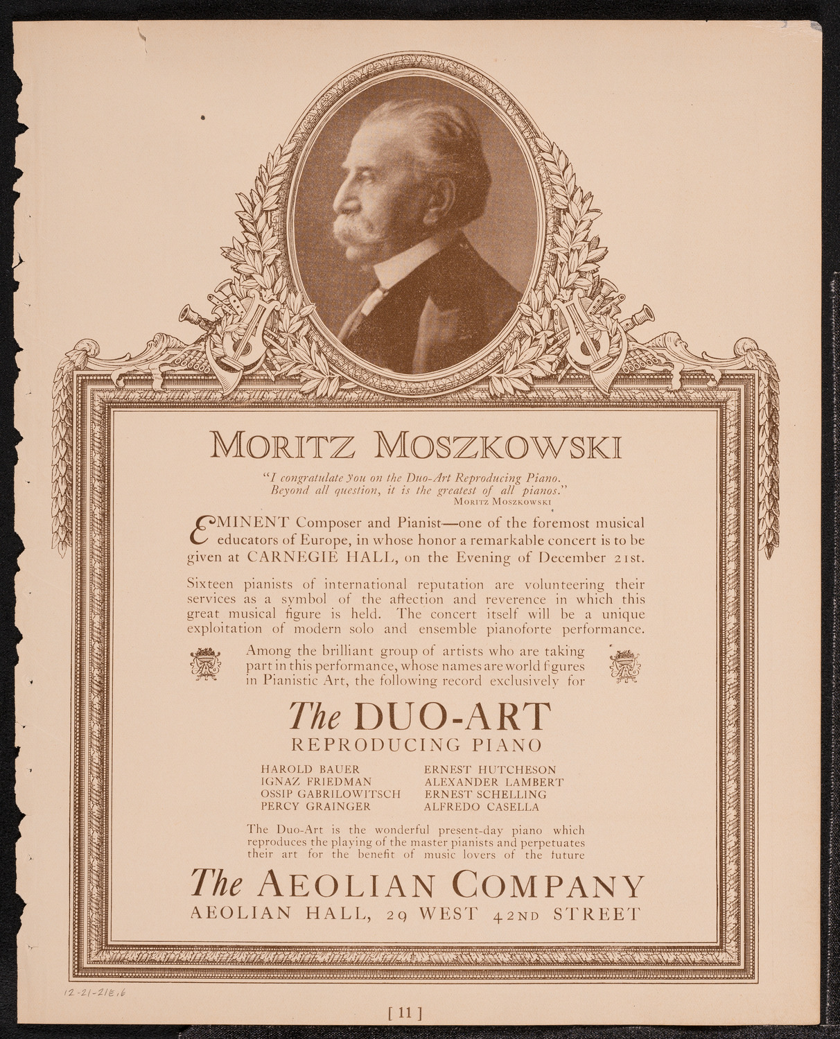 Moszkowski Testimonial Concert, December 21, 1921, program page 11