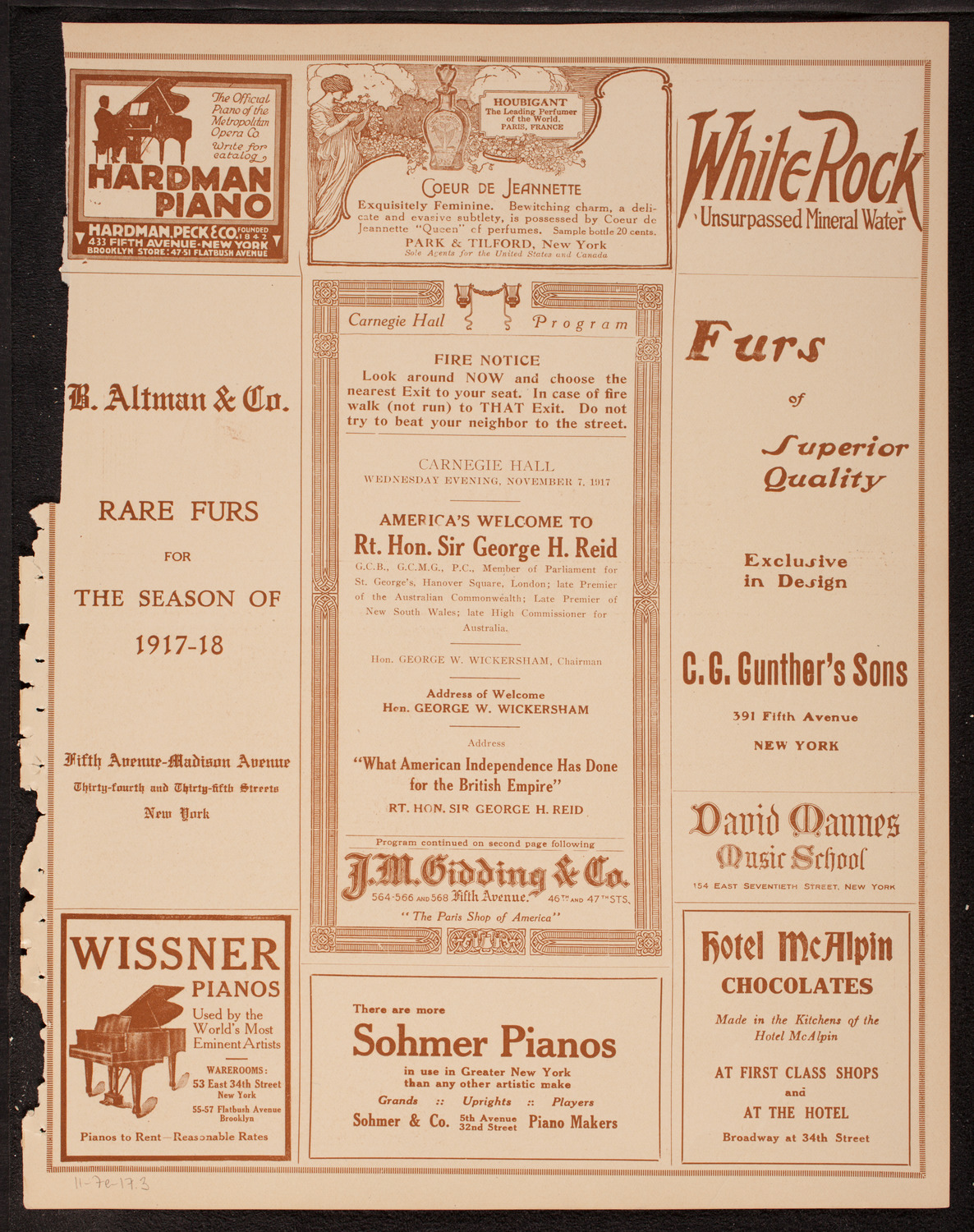 America's Welcome to Rt. Hon. Sir George H. Reid, November 7, 1917, program page 5