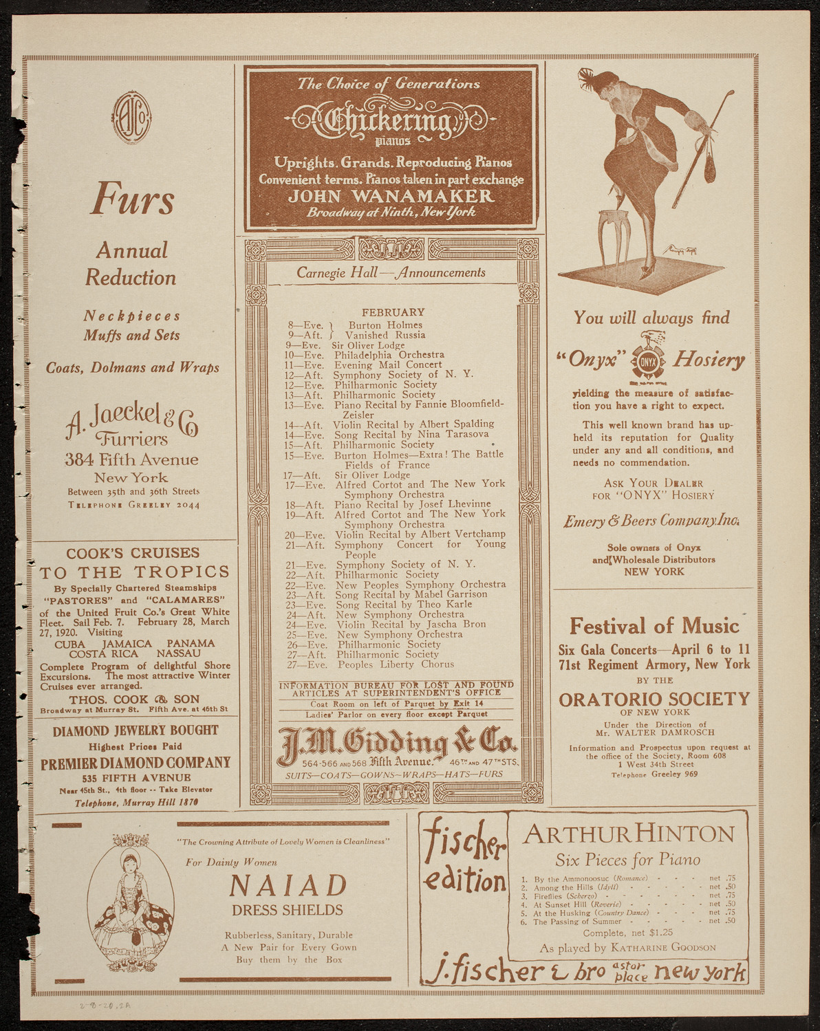 Josef Hofmann, Piano, February 8, 1920, program page 3