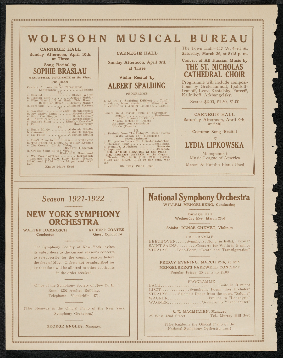 Sascha Jacobsen, Violin, March 22, 1921, program page 8