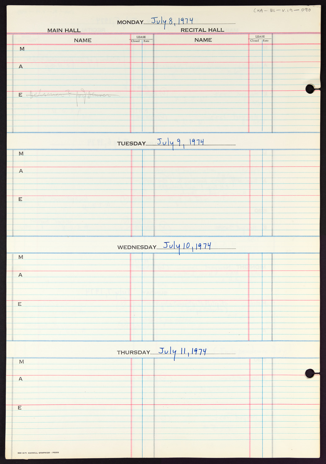 Carnegie Hall Booking Ledger, volume 19, page 90