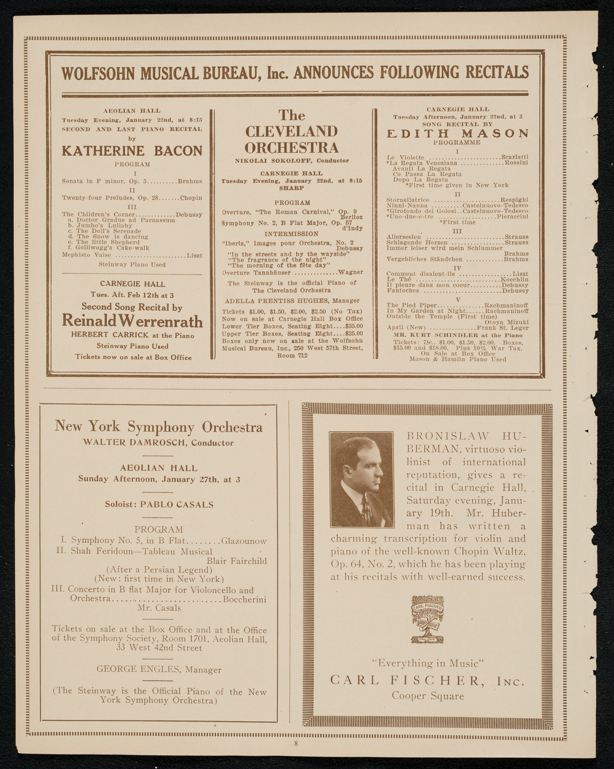 New York Philharmonic, January 18, 1924, program page 8