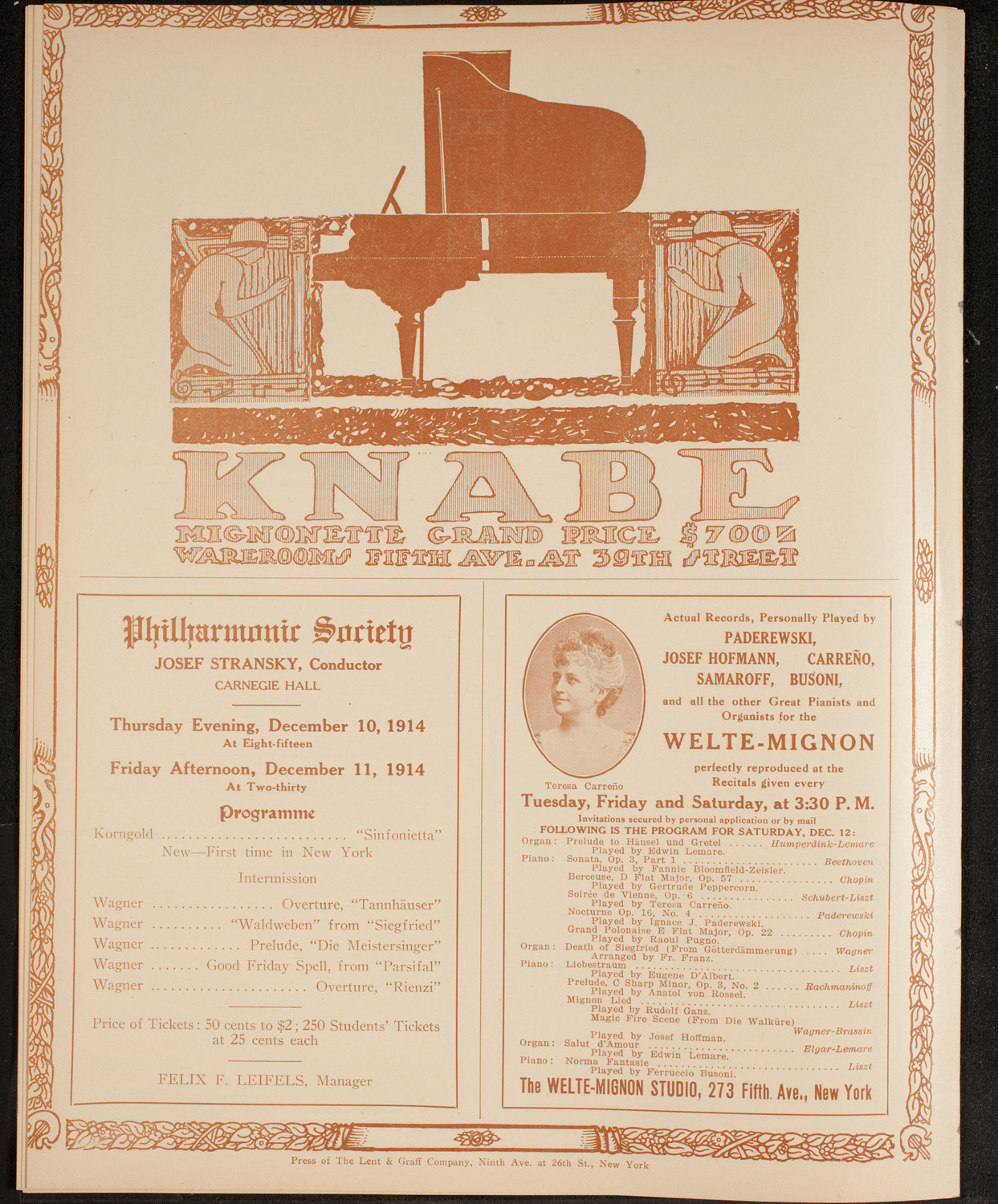New York Philharmonic, December 6, 1914, program page 12