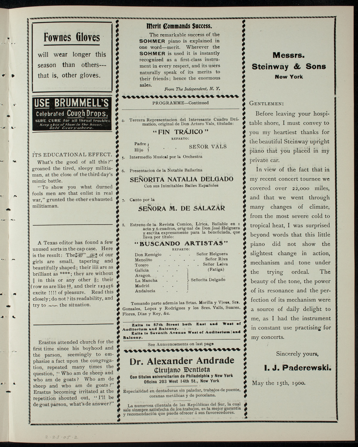 Natalia Delgado and Others, February 25, 1905, program page 3