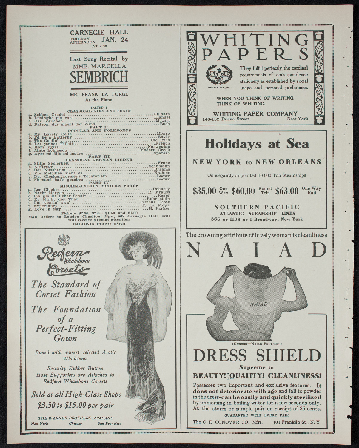 New York Philharmonic, January 22, 1911, program page 2
