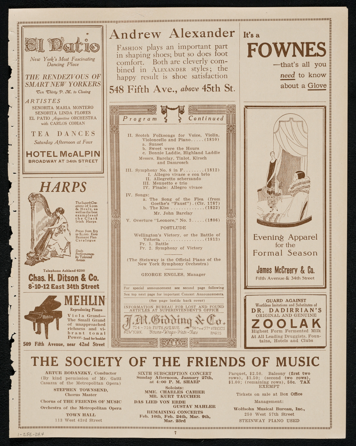 New York Symphony Orchestra: Beethoven Cycle, January 25, 1924, program page 7