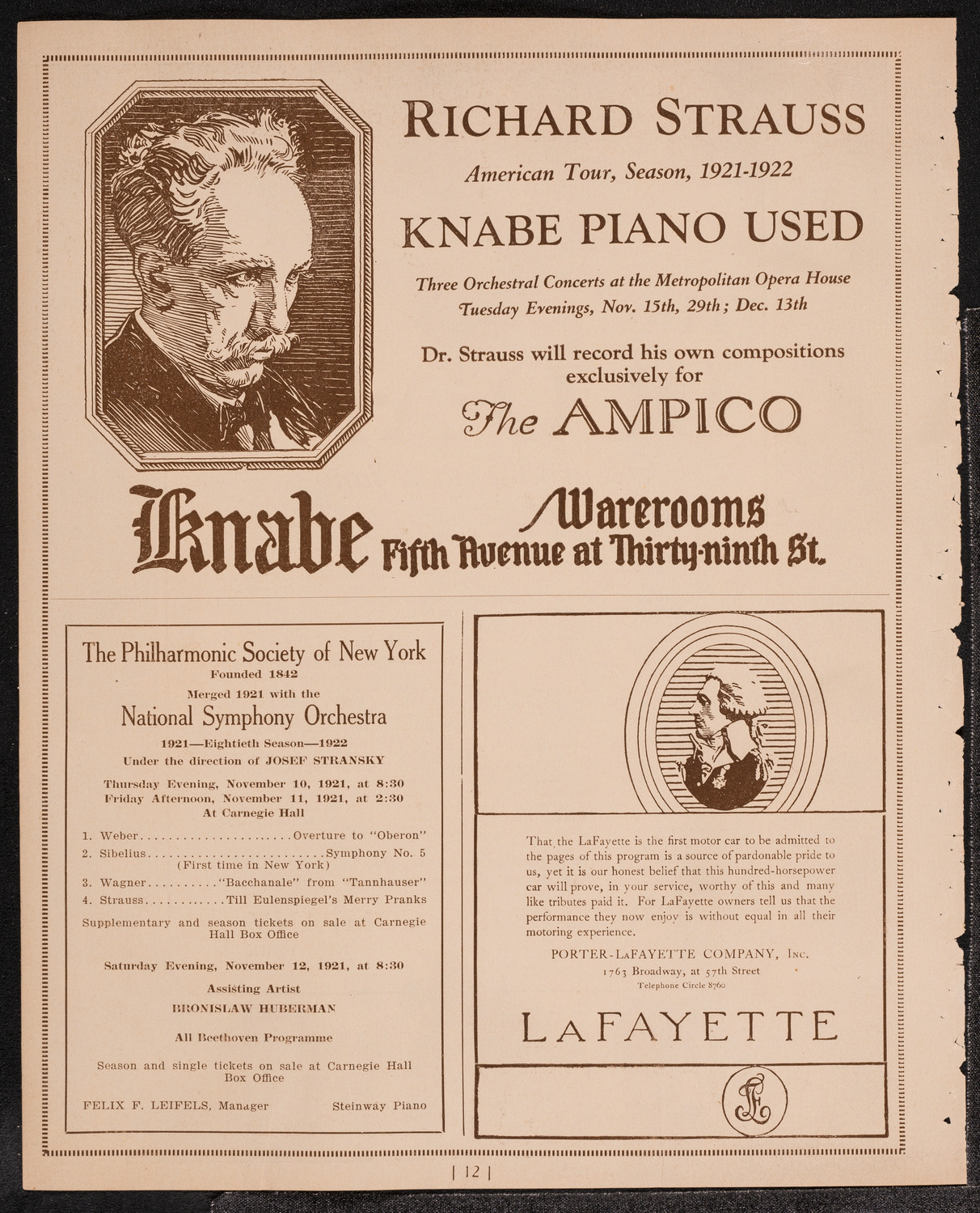 Franz von Vecsey, Violin, November 1, 1921, program page 12