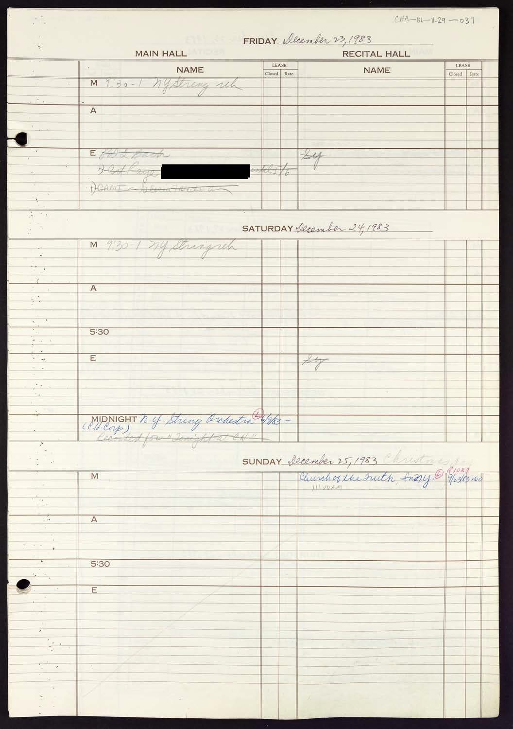 Carnegie Hall Booking Ledger, volume 29, page 37