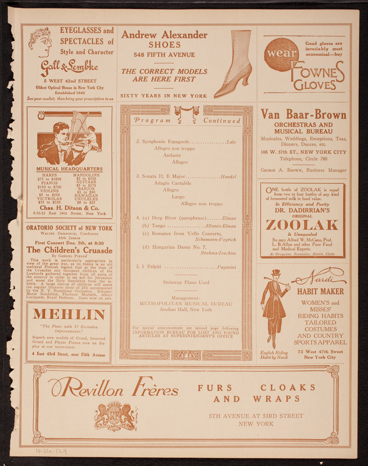 Mischa Elman, Violin, October 21, 1917, program page 7