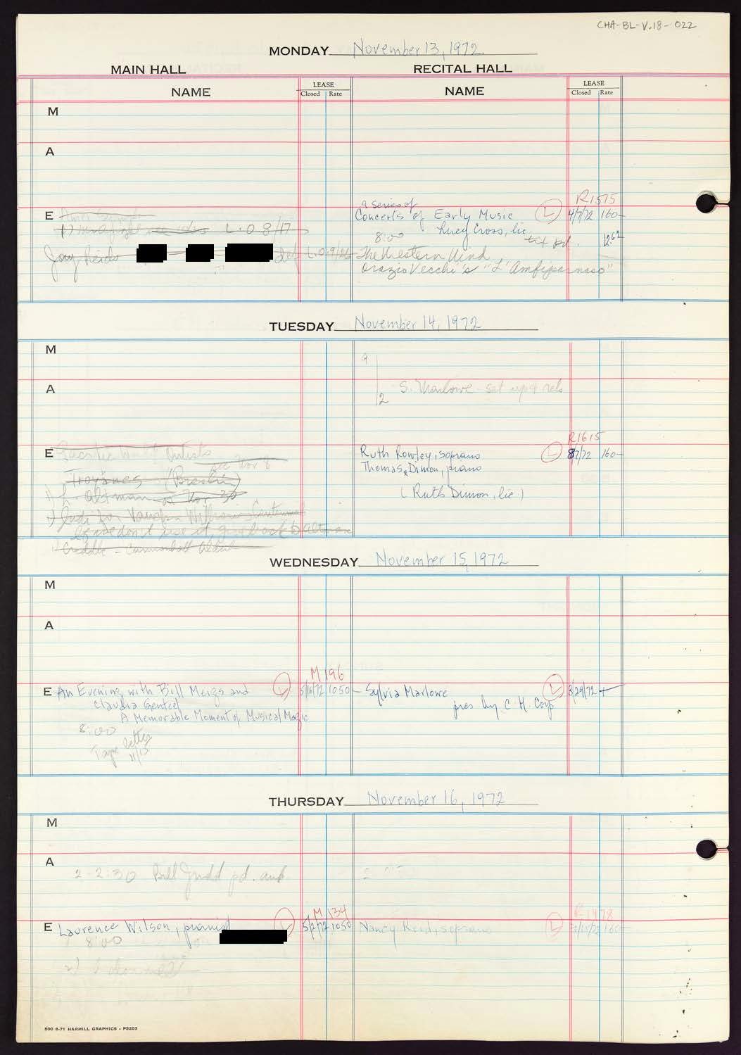 Carnegie Hall Booking Ledger, volume 18, page 22