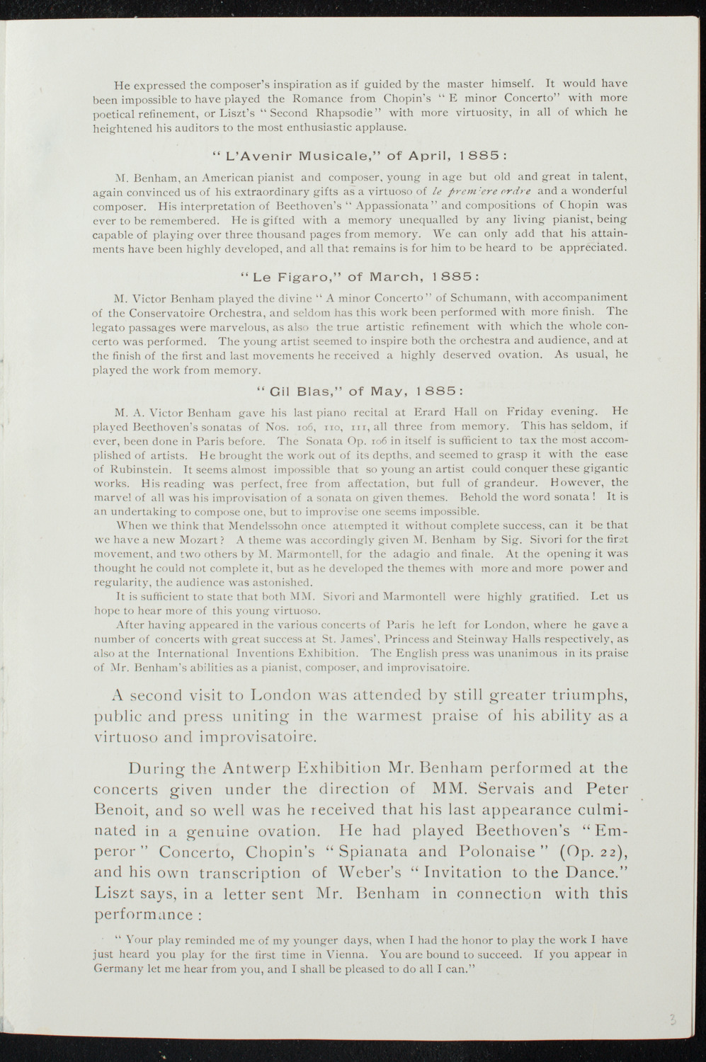 A. Victor Benham with Orchestra, April 21, 1891, program page 3