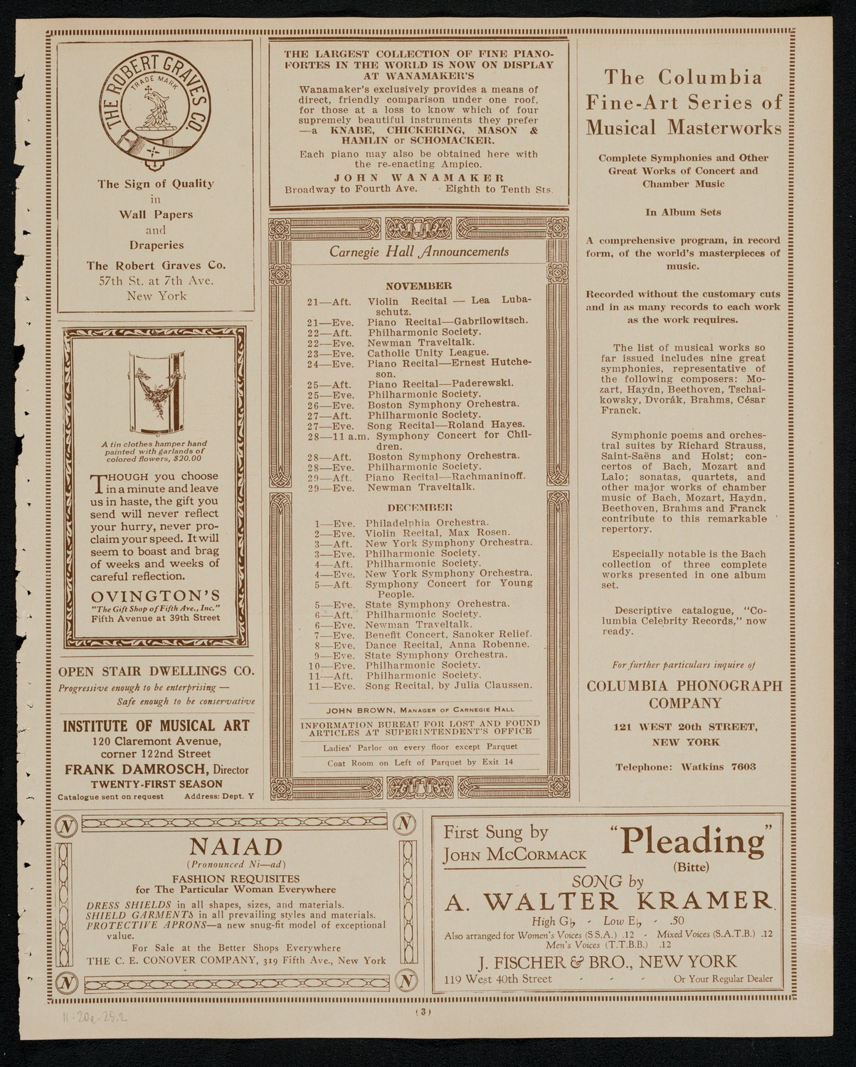 New York Symphony Orchestra, November 20, 1925, program page 3