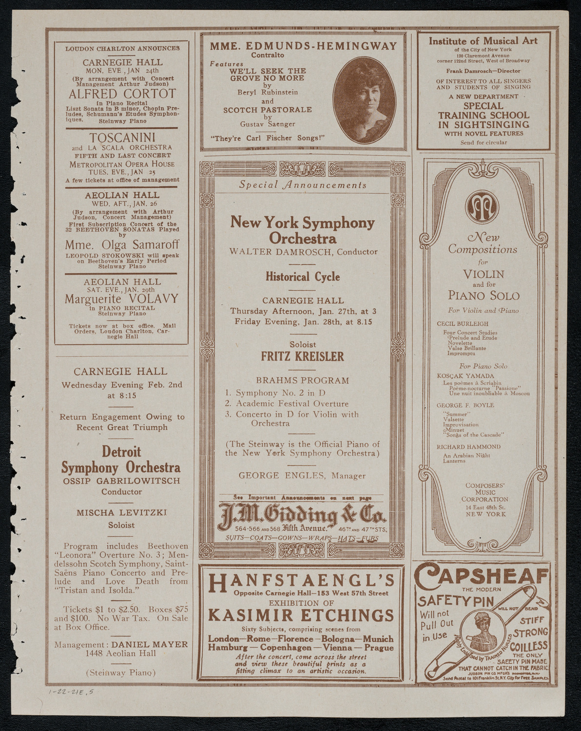 National Symphony Orchestra, January 22, 1921, program page 9