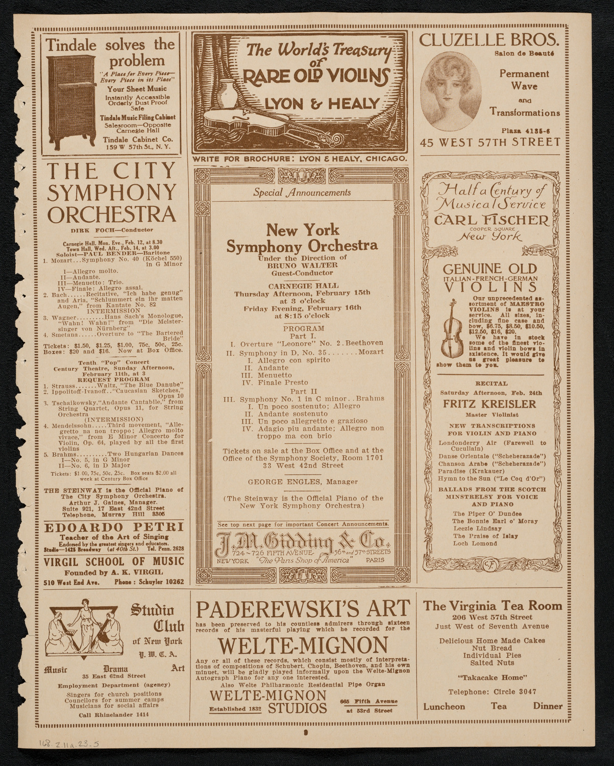 New York Philharmonic, February 11, 1923, program page 9