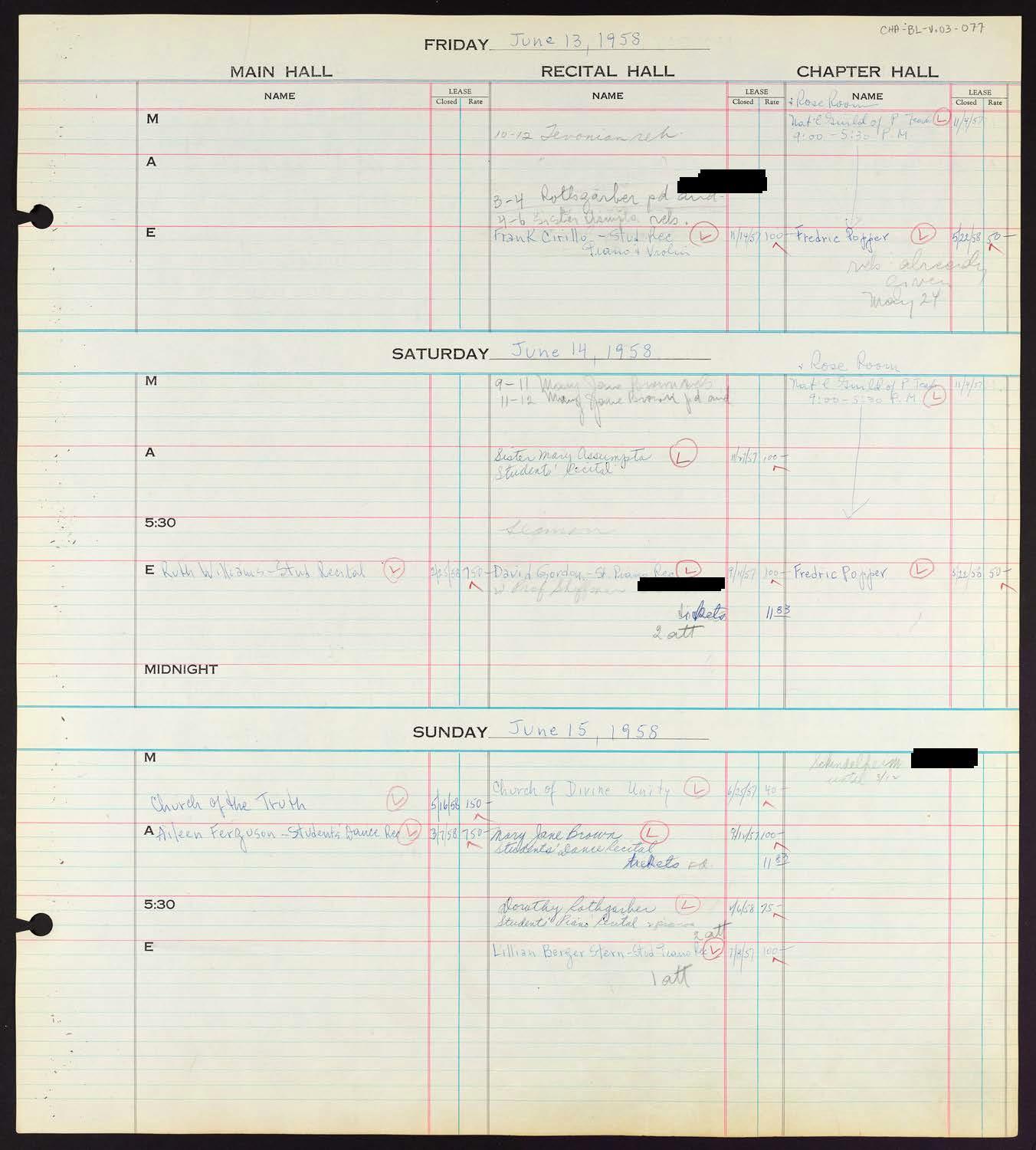 Carnegie Hall Booking Ledger, volume 3, page 77