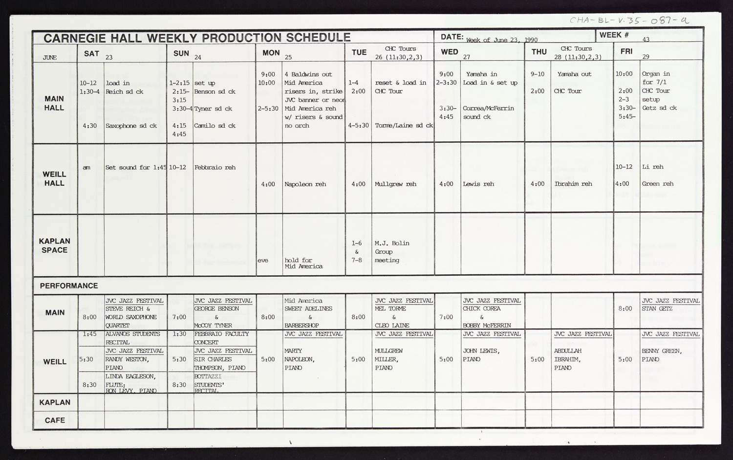 Carnegie Hall Booking Ledger, volume 35, page 87a