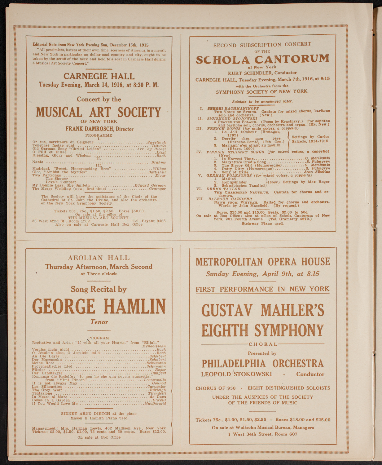 New York Philharmonic, February 27, 1916, program page 10