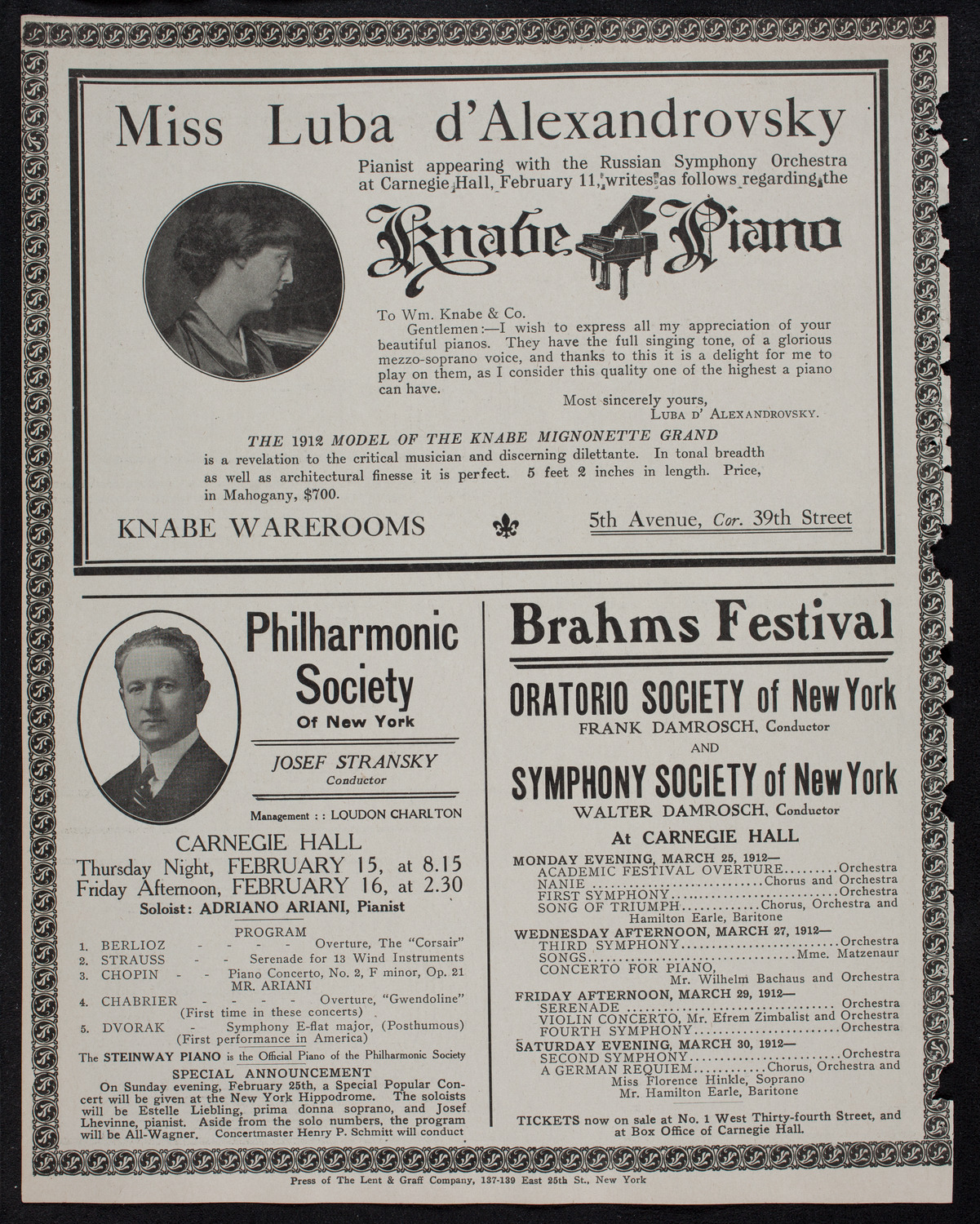 Russian Symphony Society of New York, February 11, 1912, program page 12