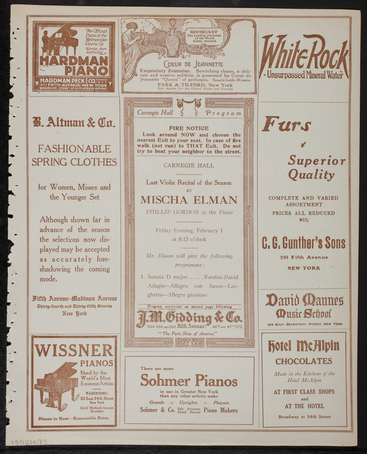 Mischa Elman, Violin, February 1, 1918, program page 5
