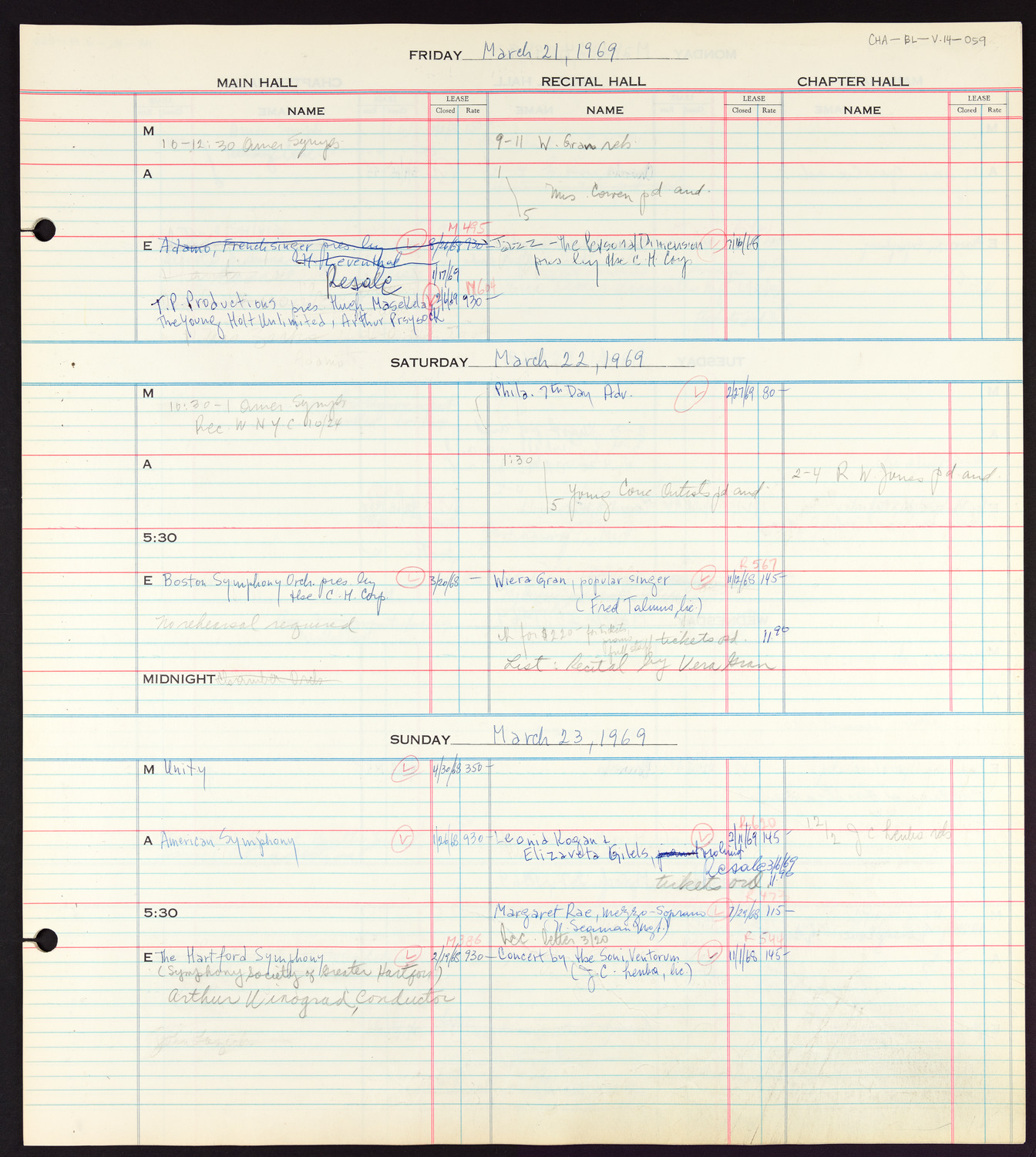 Carnegie Hall Booking Ledger, volume 14, page 59