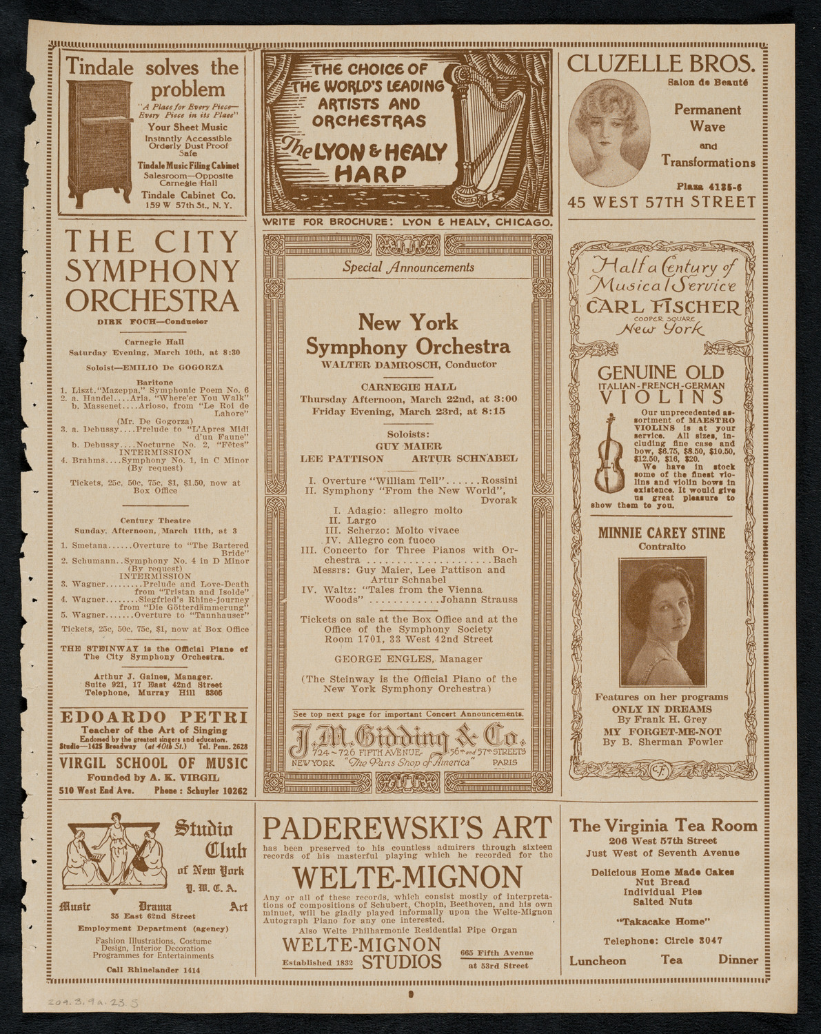 New York Philharmonic, March 9, 1923, program page 9