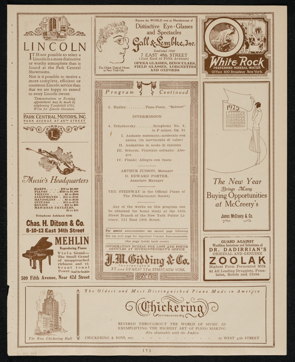 New York Philharmonic Students' Concert, December 31, 1924, program page 7