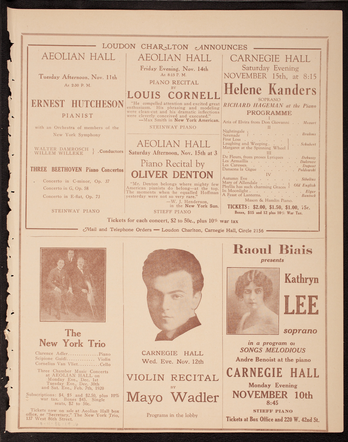 George Baklanoff, Baritone, November 8, 1919, program page 11
