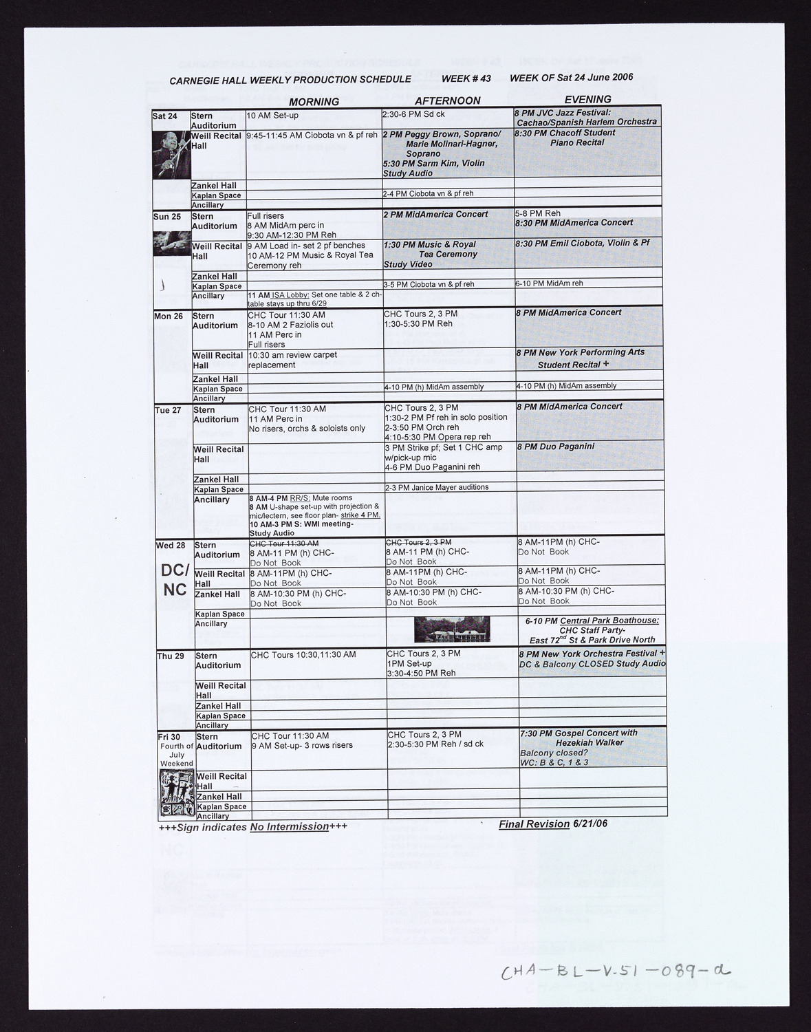 Carnegie Hall Booking Ledger, volume 51, page 89a