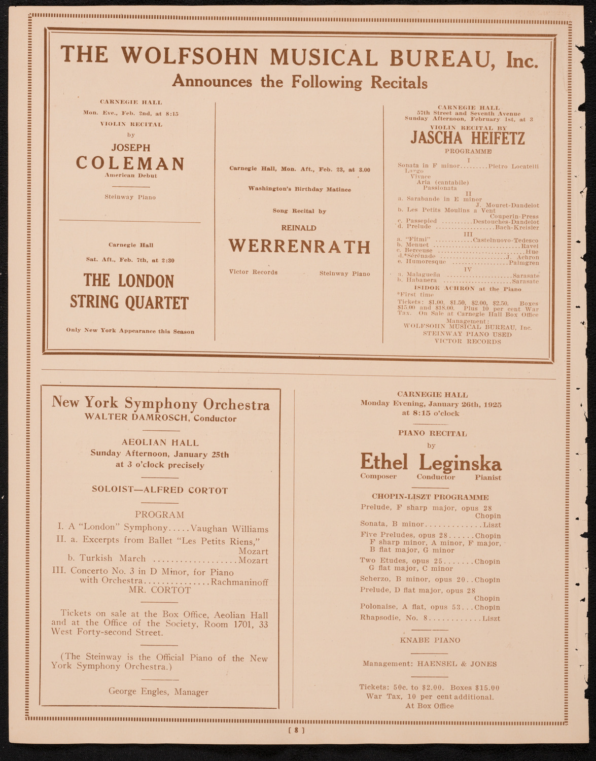 State Symphony Orchestra of New York, January 21, 1925, program page 8