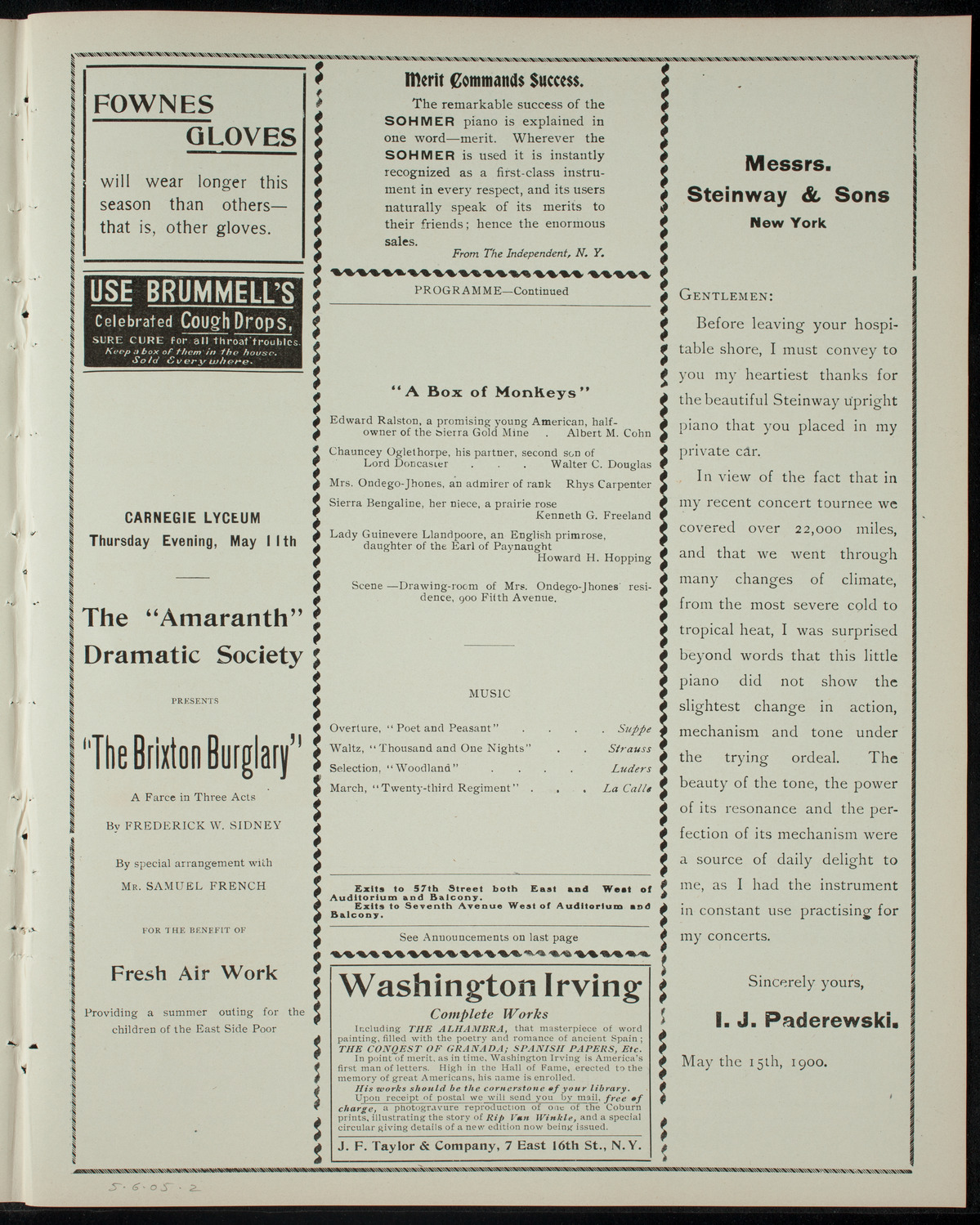 Trinity School Dramatic Society, May 6, 1905, program page 3