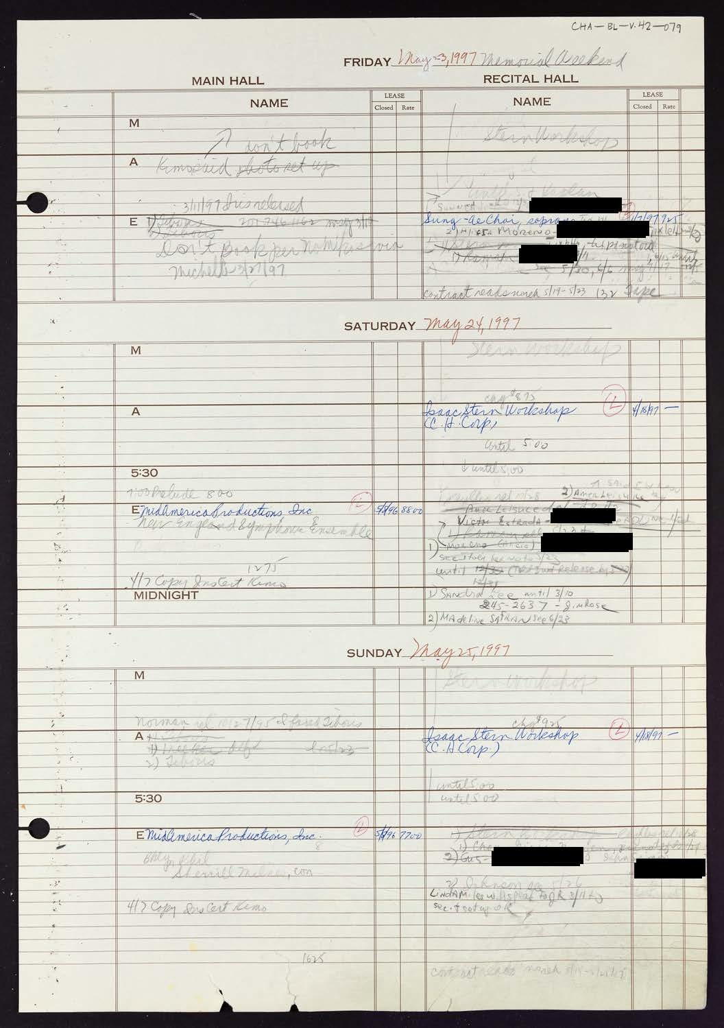 Carnegie Hall Booking Ledger, volume 42, page 79