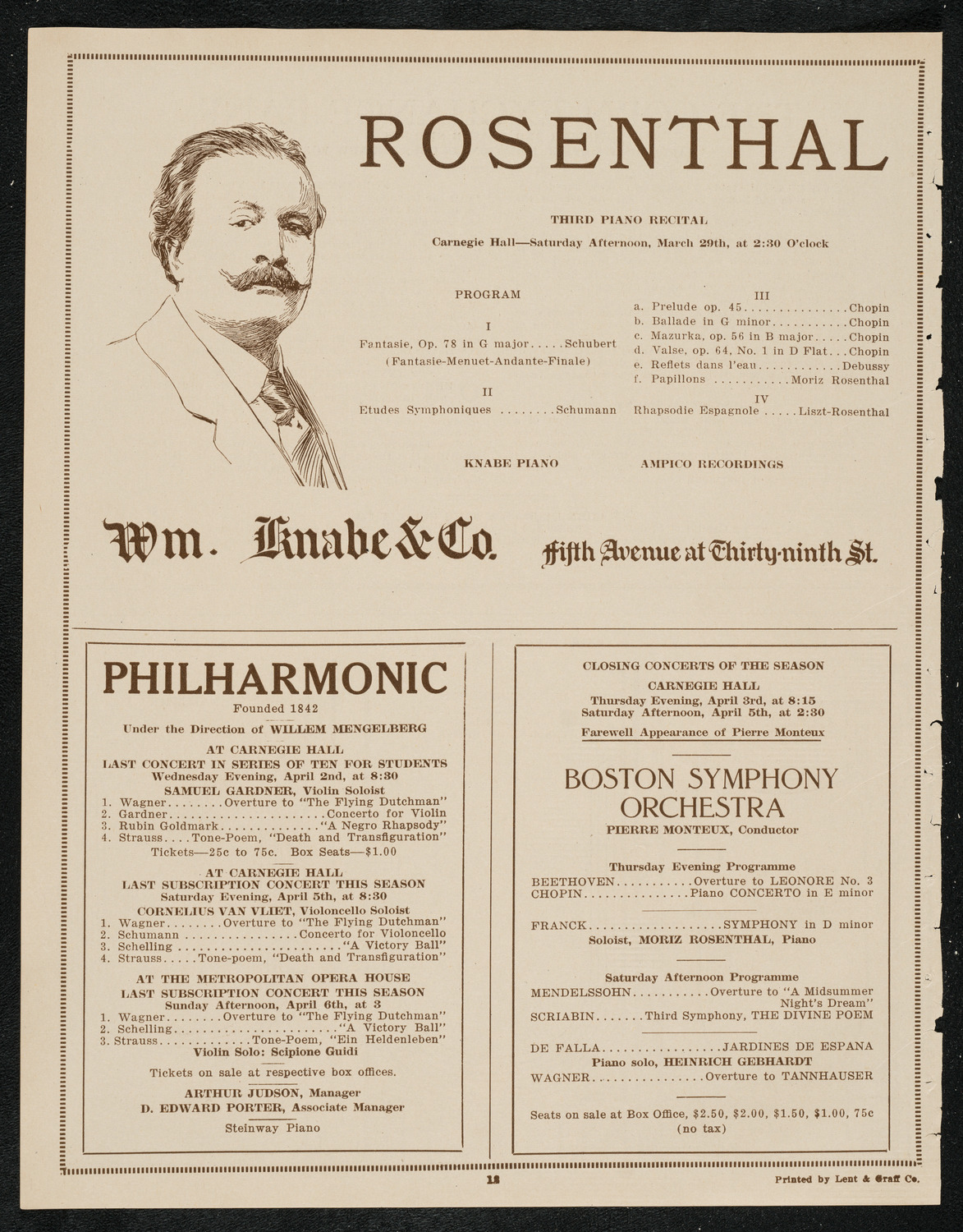 Moriz Rosenthal, Piano, March 29, 1924, program page 12