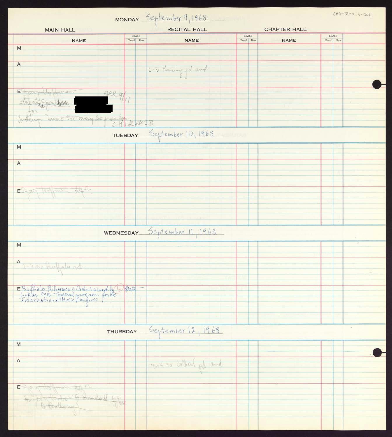 Carnegie Hall Booking Ledger, volume 14, page 4