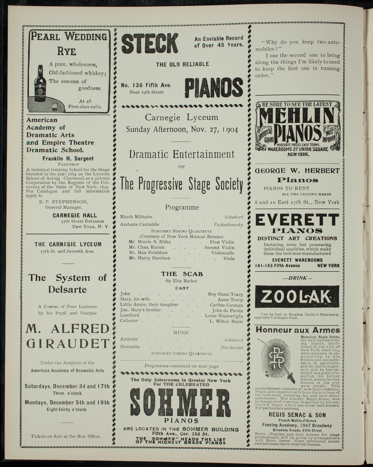 Progressive Stage Society, November 27, 1904, program page 2