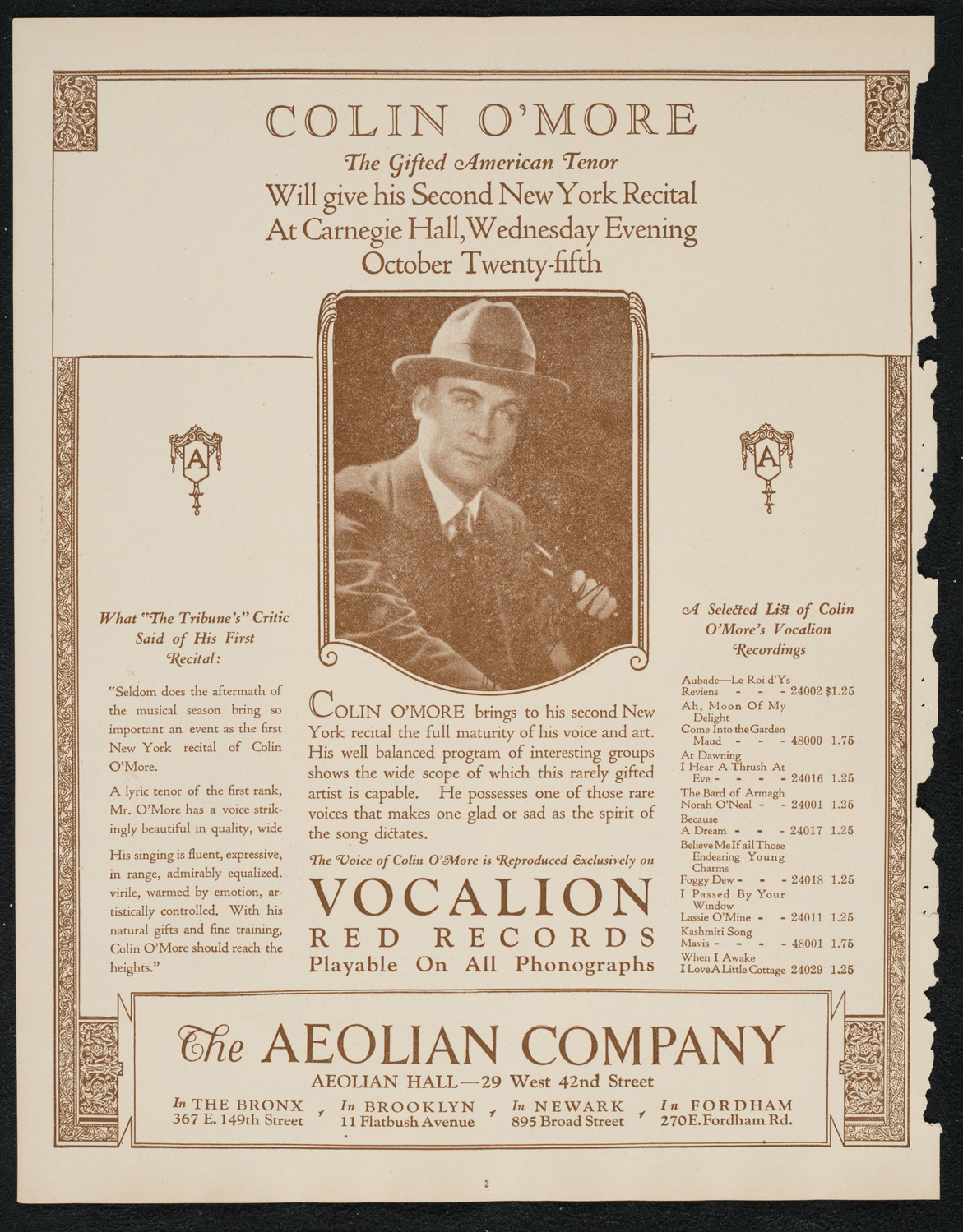 Reinald Werrenrath, Baritone, October 22, 1922, program page 2