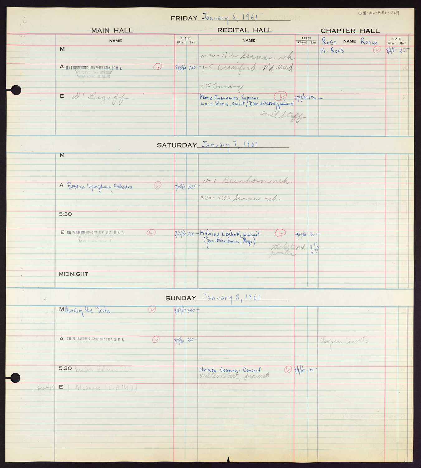 Carnegie Hall Booking Ledger, volume 6, page 29