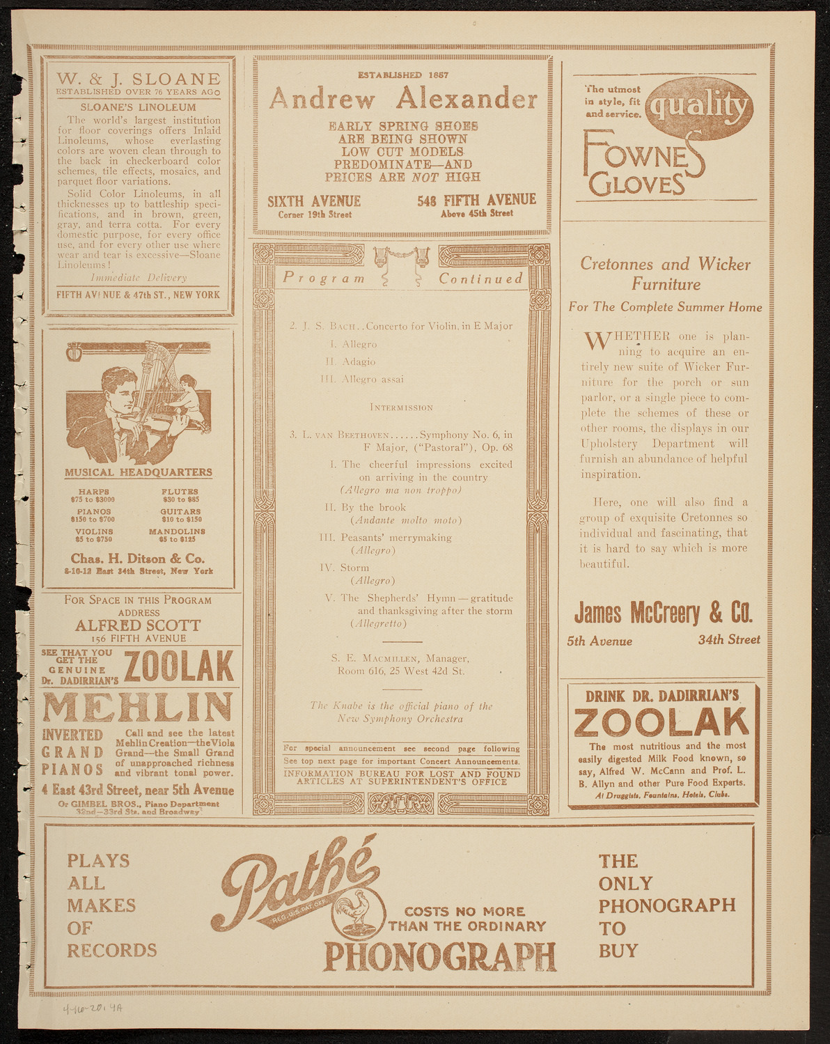 New Symphony Orchestra, April 16, 1920, program page 7