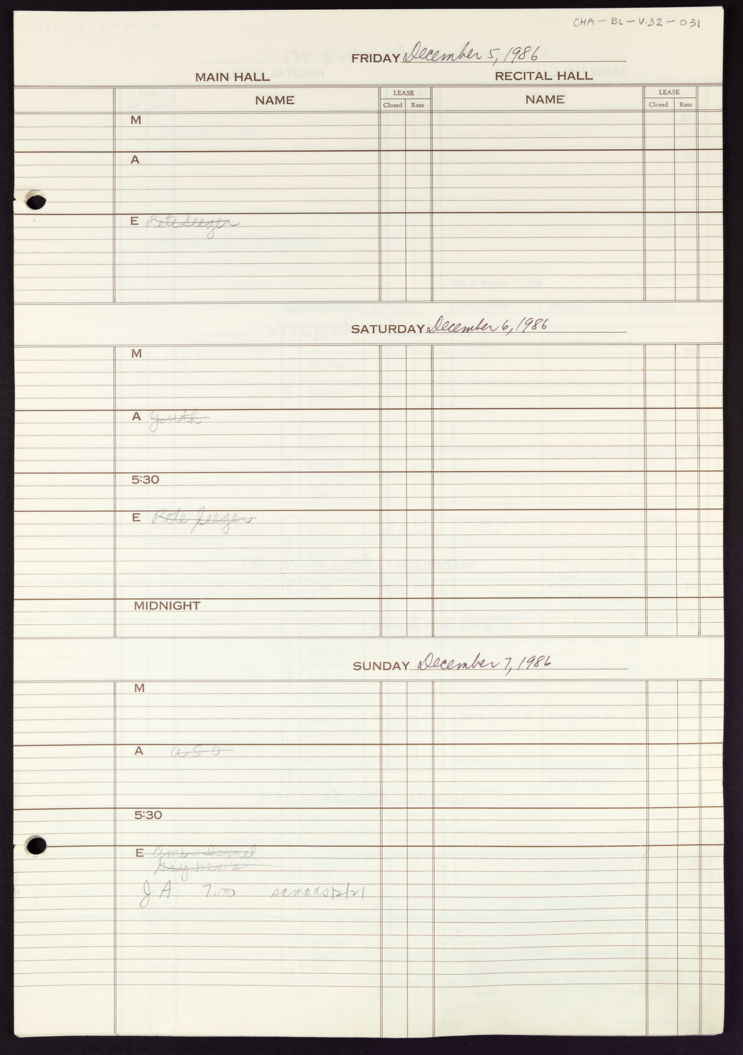 Carnegie Hall Booking Ledger, volume 32, page 31