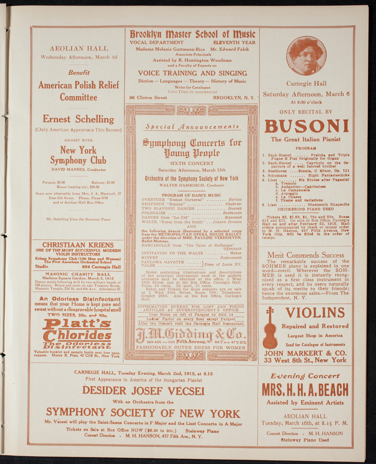 New York Symphony Orchestra, March 2, 1915, program page 9