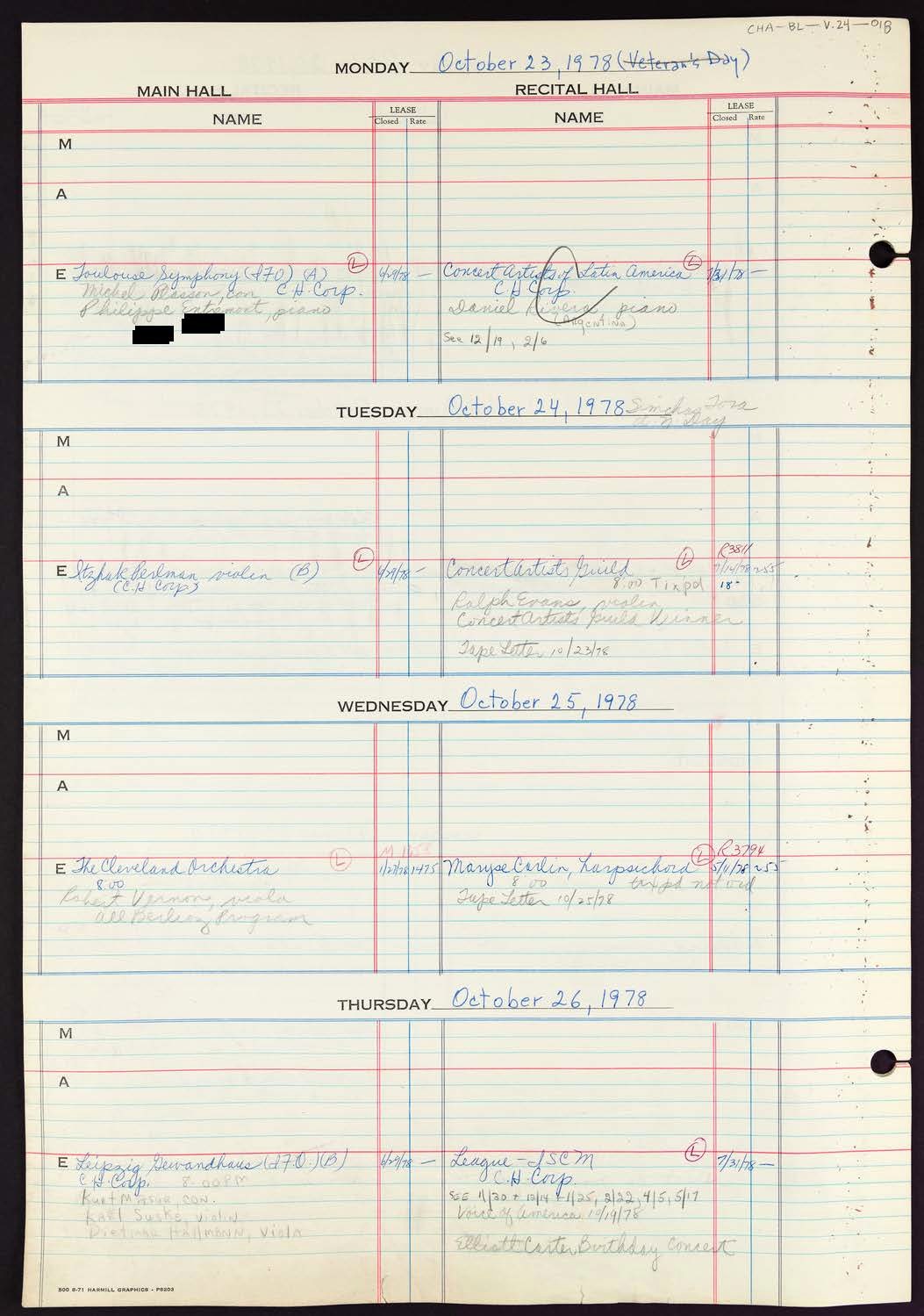 Carnegie Hall Booking Ledger, volume 24, page 18