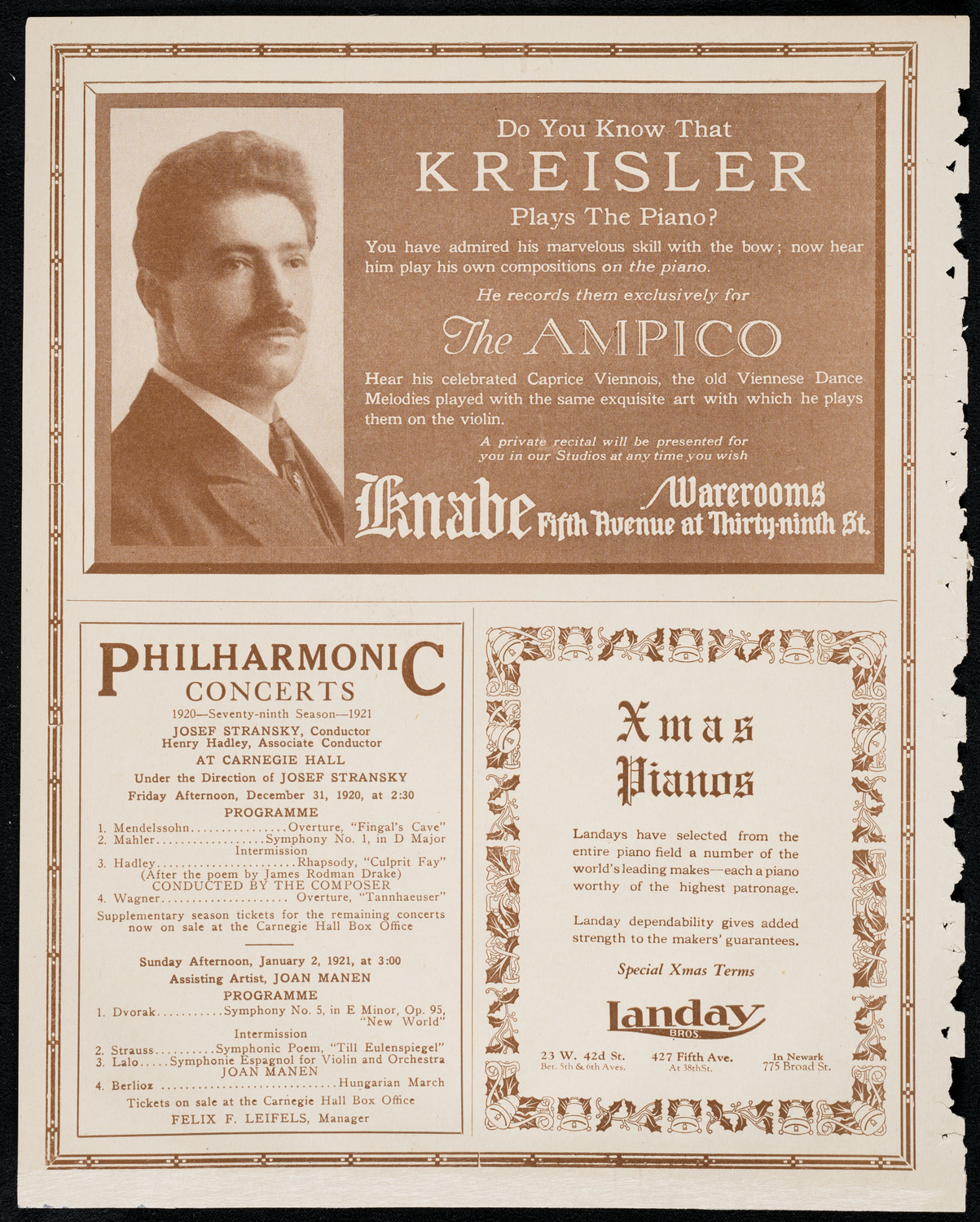 Hipolito Lazaro, Tenor, assisted by Mercedes Padrosa, Piano, and Hector Cabral, Violin, December 26, 1920, program page 12