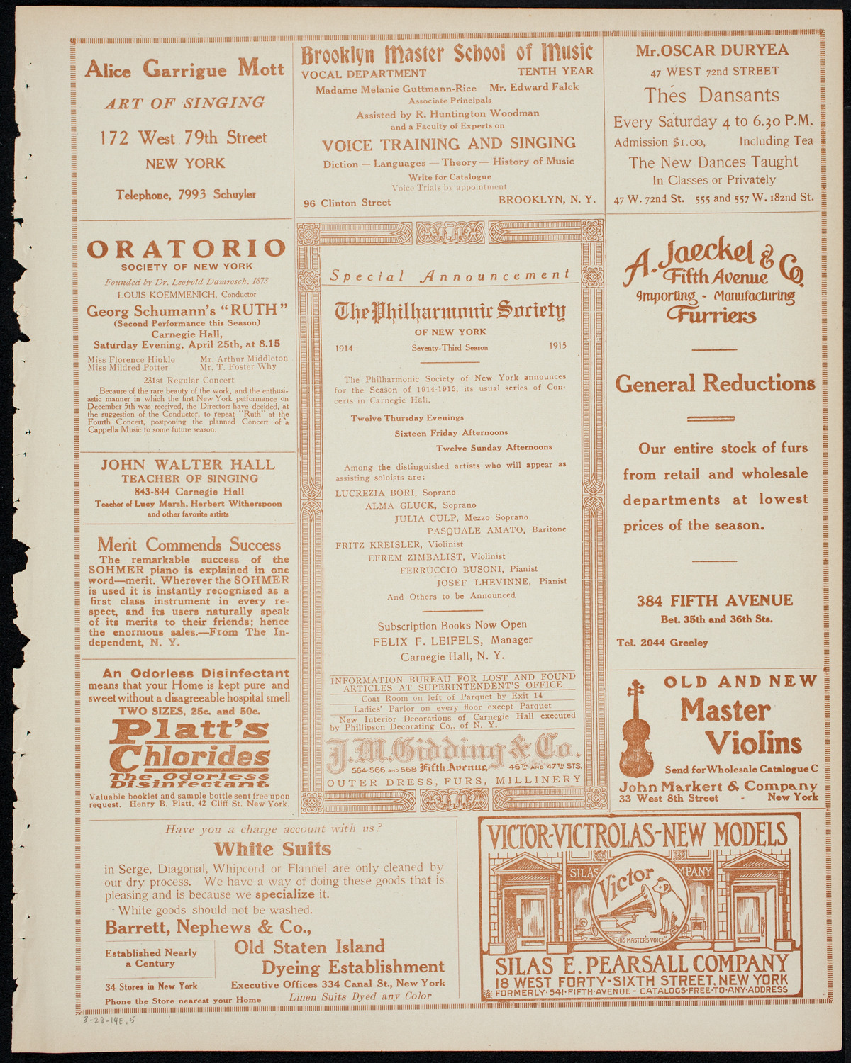 Oratorio Society of New York, March 28, 1914, program page 9