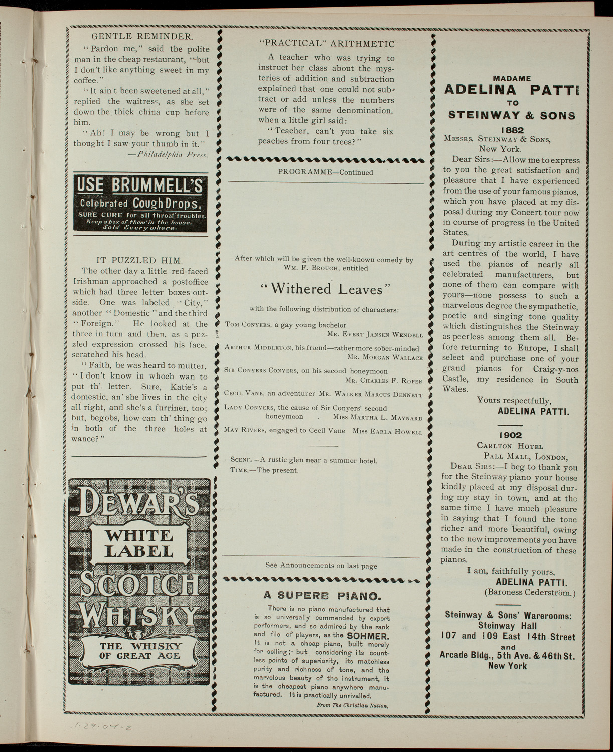 Memorial Continental Hall Benefit of the Mary Washington Colonial Chapter, January 29, 1904, program page 3