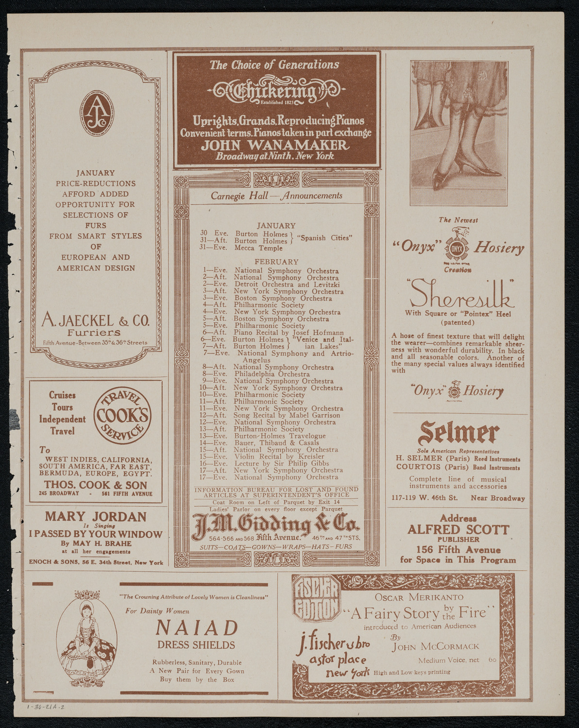 New York Philharmonic, January 30, 1921, program page 3