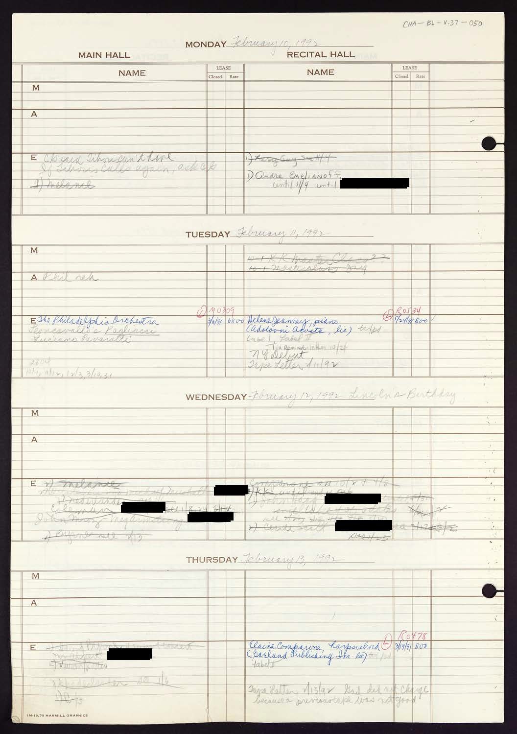 Carnegie Hall Booking Ledger, volume 37, page 50