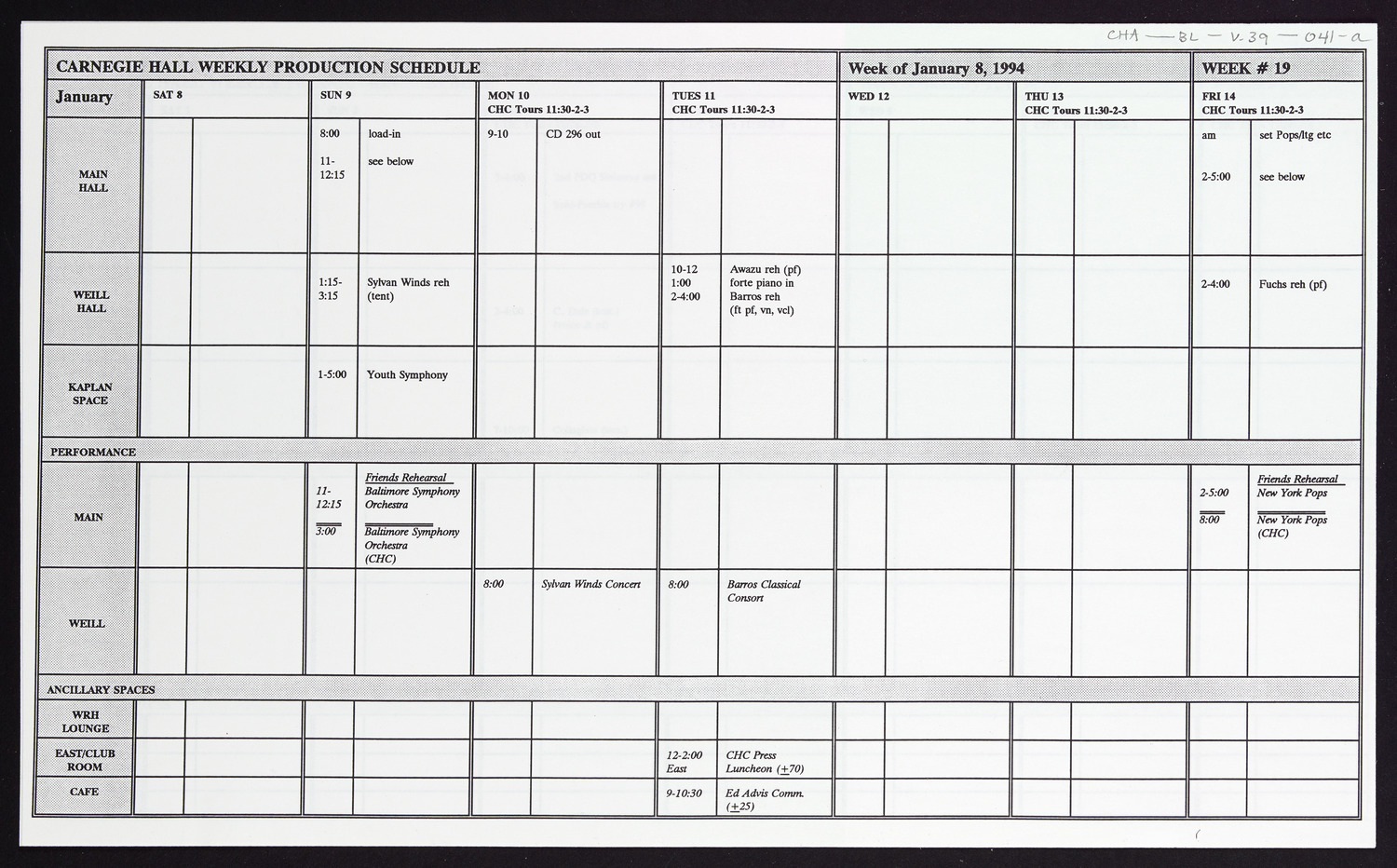 Carnegie Hall Booking Ledger, volume 39, page 41a