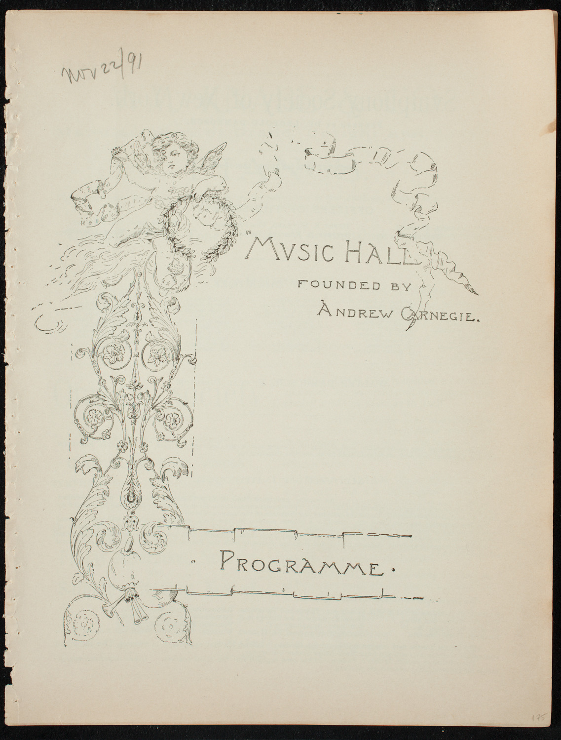 Damrosch Sunday Concert, November 22, 1891, program page 1