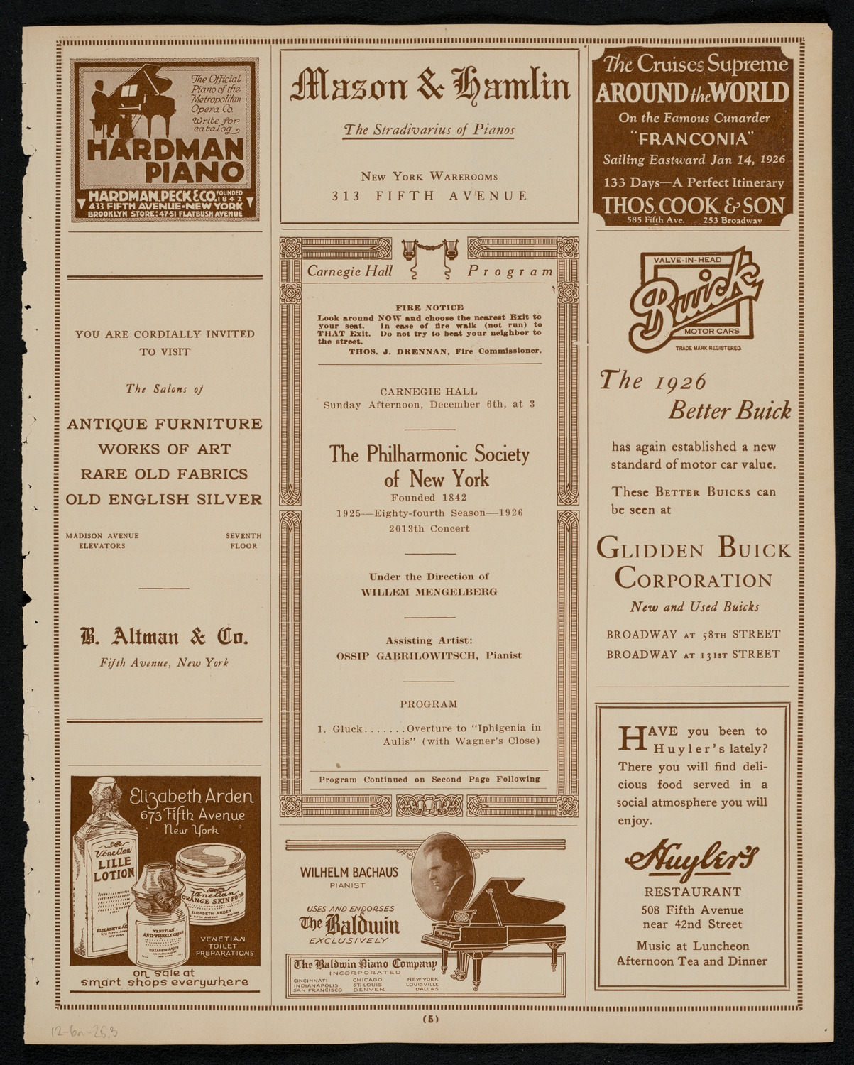 New York Philharmonic, December 6, 1925, program page 5