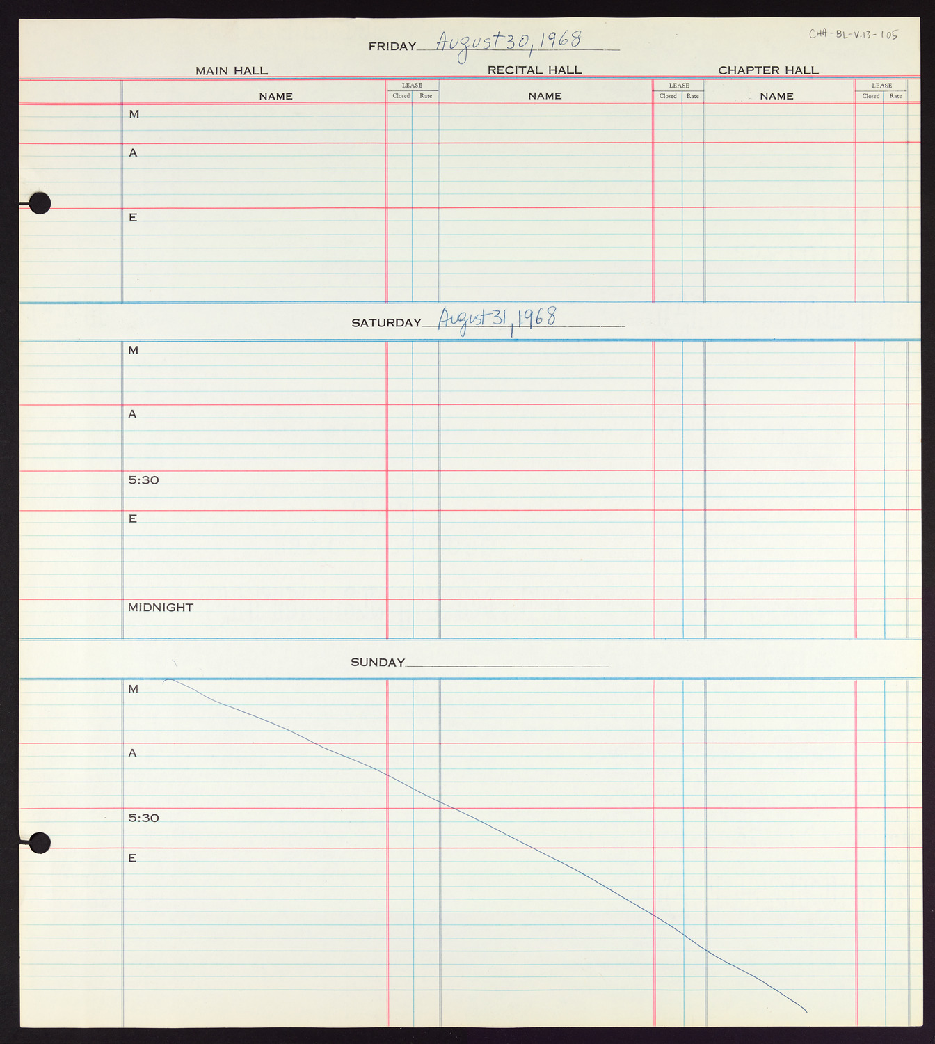 Carnegie Hall Booking Ledger, volume 13, page 105