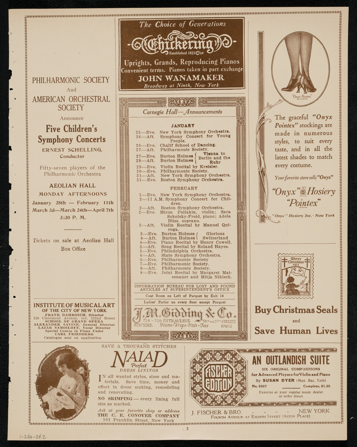 New York Philharmonic, January 25, 1924, program page 3